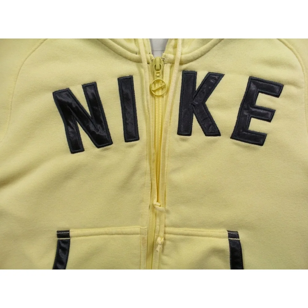 Nike Sweatshirt Womens Size M (8-10) Yellow Full Zip Hooded Pockets‎ Y2K Tag